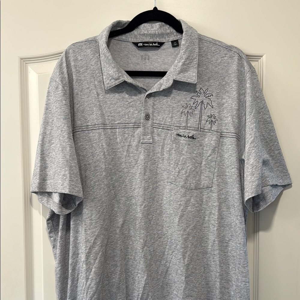 Travis Mathew Gray Polo Shirt with Palm Tree Embroidery